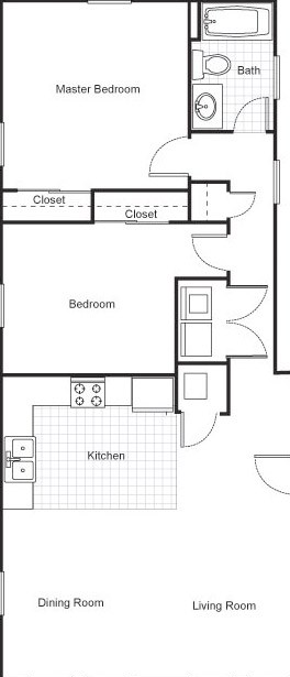Floor plan for 2 beds, 2 baths, 1003 sqft